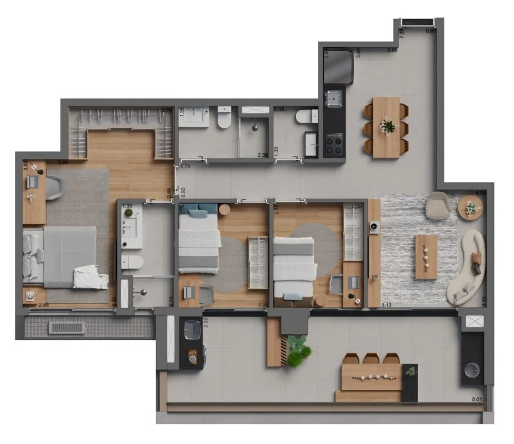 Planta da unidade Apartamento - U1308  - Botaní - Residencial