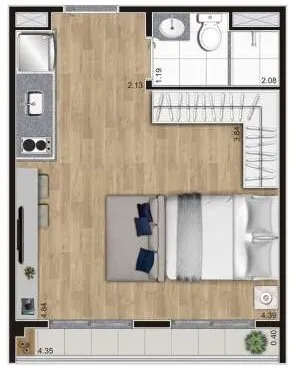 Planta da unidade Studio - T12302  - KZ Direct Bresser - Residencial