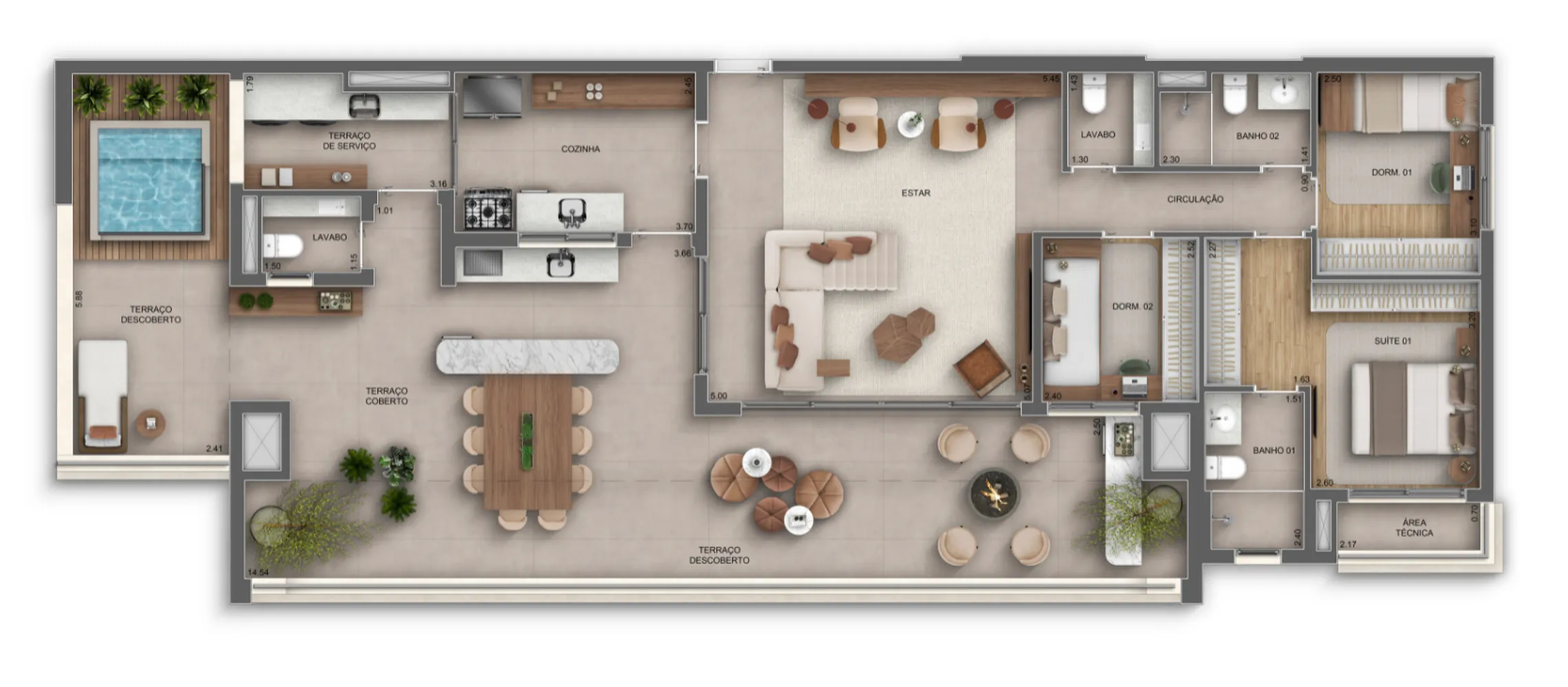 Planta da unidade Cobertura - Landmark Santa Cruz by Diálogo Residences