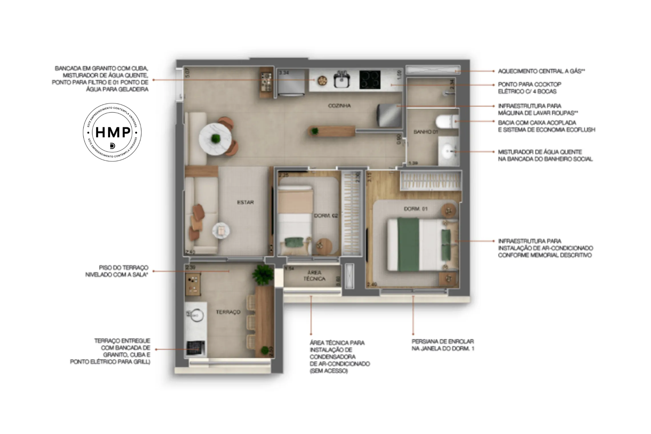 Planta da unidade Apartamento - Landmark Santa Cruz by Diálogo Residences