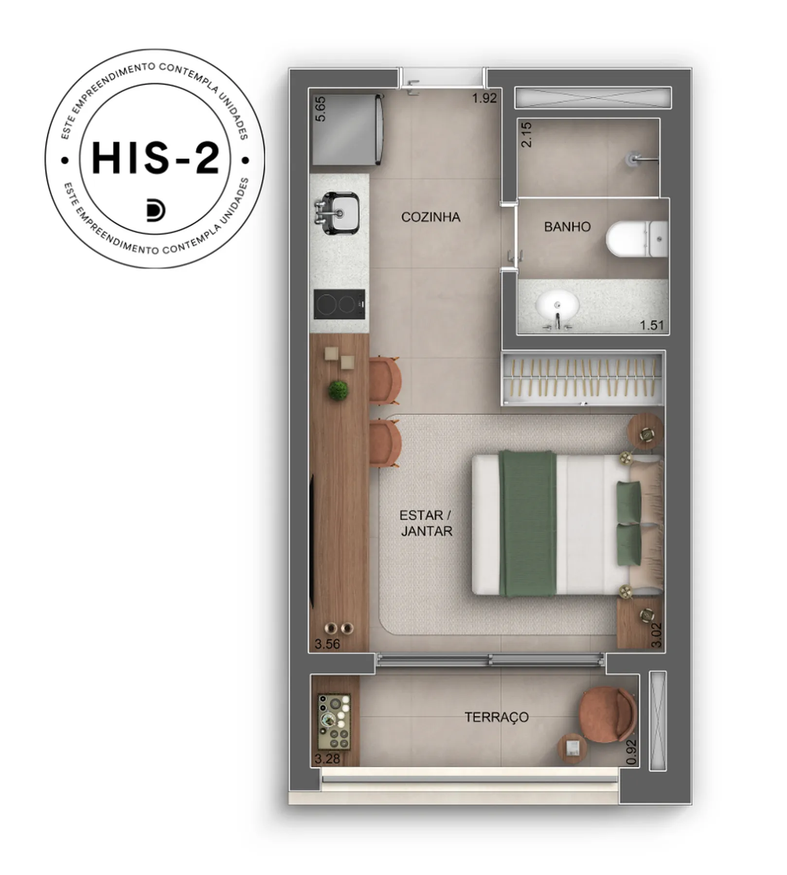 Planta da unidade Apartamento - Landmark Santa Cruz by Diálogo Residences