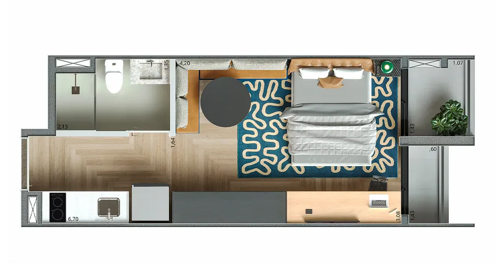 Planta da unidade Studio - 1314  - Nurban Conceição - Residencial