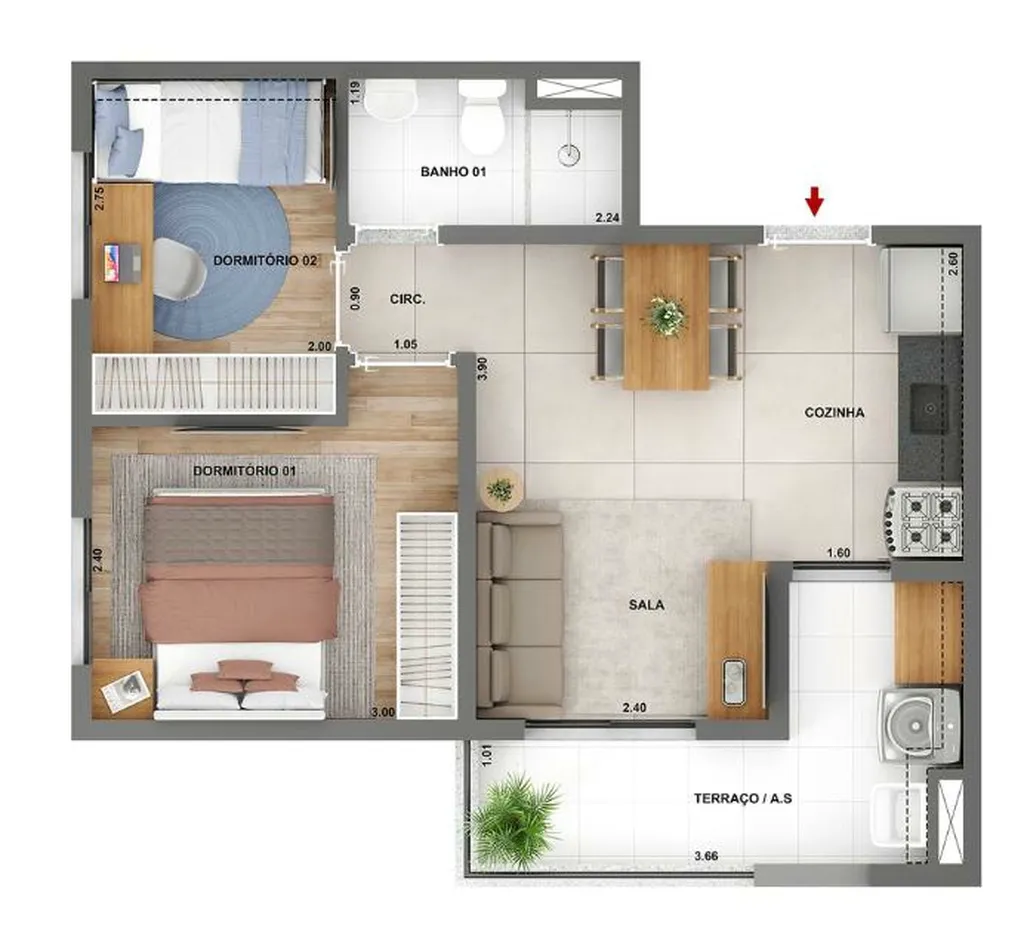 Planta da unidade Apartamento - 611 Torre B - Parque das Nações Condomínio Laguna
