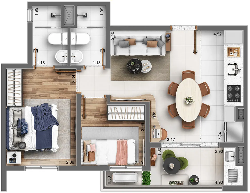 Planta da unidade Apartamento - 2109  - Vista 553