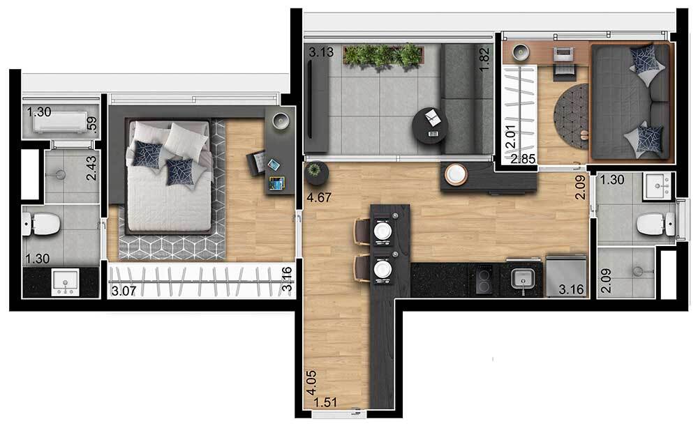 Planta da unidade Apartamento - U0512  - Vitacon Lorena - Residencial