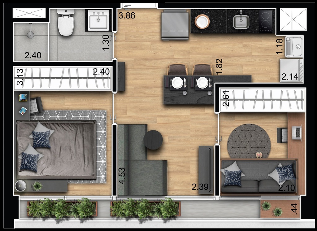 Planta da unidade Apartamento - U1008  - Vitacon Lorena - Residencial